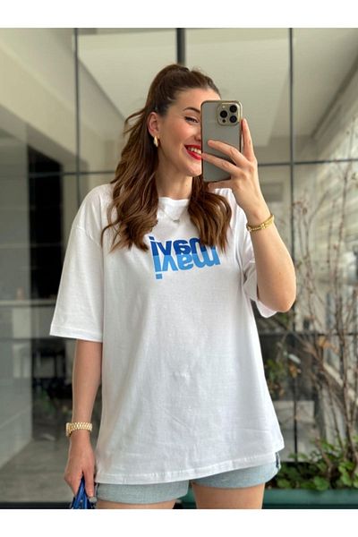 nura Tricou oversize pentru femei din bumbac alb