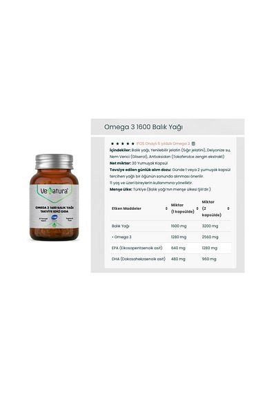 VeNatura 1600 Mg Fish Oil, Omega 3, Epa, Daa 30 Capsules