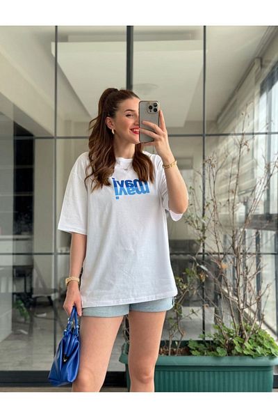 nura Tricou oversize pentru femei din bumbac alb