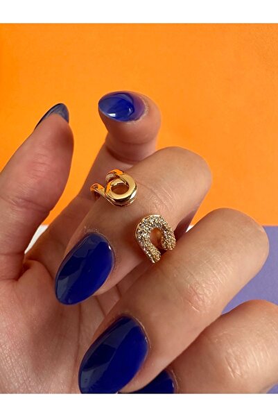 ringbox Gold Zirkon Taşlı Çengelli İğne Yüzük