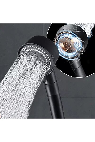 Kaşbaşı Home Turbo Fan Pervaneli 5 Fonksiyonlu Siyah Duş Başlığı El Duşu 27074o