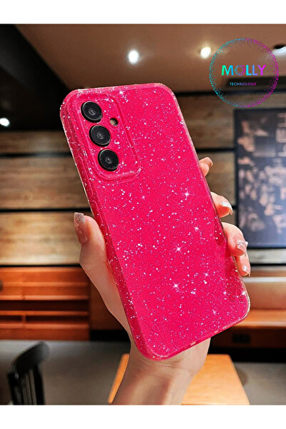 Molly Samsung Galaxy A35 İçin Neon Pembe Berry Simli Parlak Silikon Kılıf