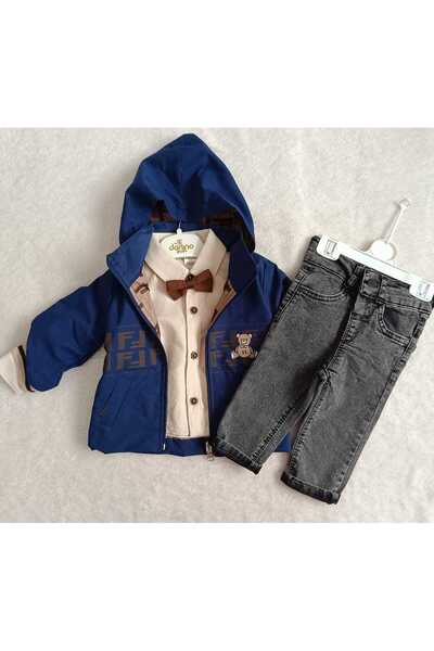 MİNİCEY BABY Baby Boy 4 Piece Hooded Long Sleeve Seasonal Baby Boy Set with R...