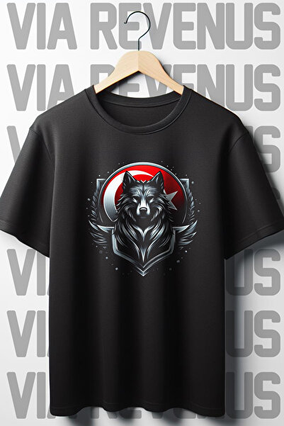 Vordevia Kurt Baskılı Oversize Geniş Kalıp Bisiklet Yaka Siyah Tshirt