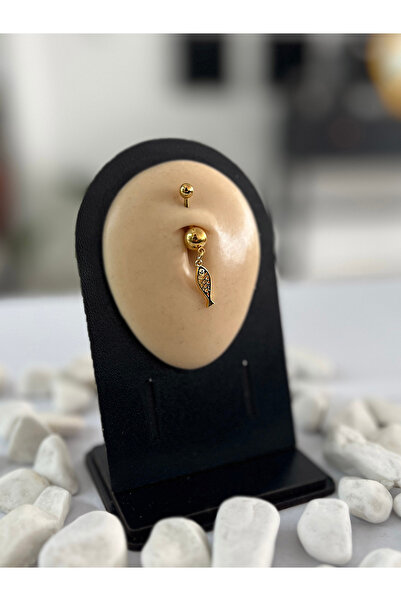 Karınca Piercing Taşlı Balık Sallantılı Altın Rengi Göbek Piercingi