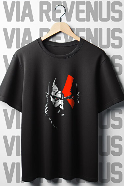 Vordevia تي شيرت أسود كبير الحجم مطبوع من كراتوس - رقبة دائرية