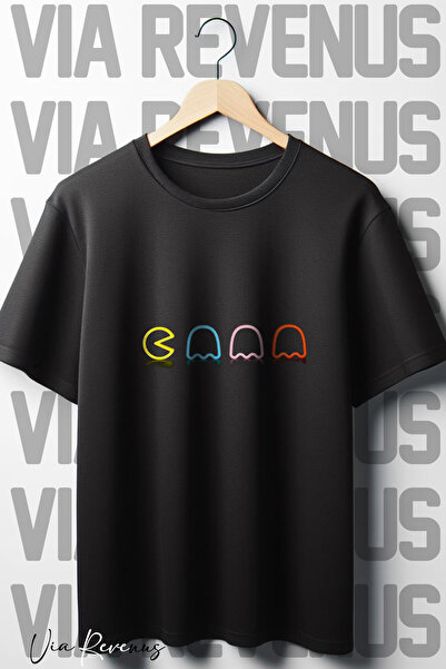 Vordevia Pacman Štampano Oversize kroj široka majica okrugla kragna crna