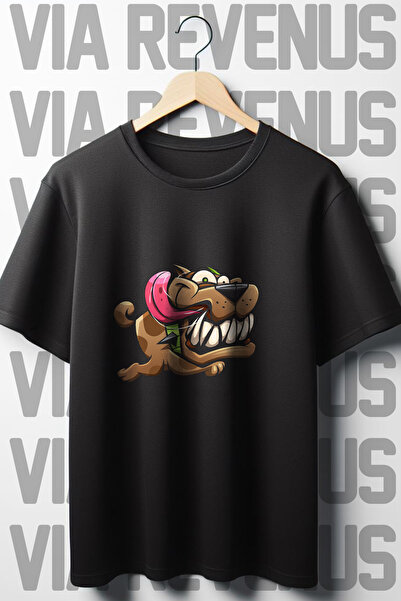 Vordevia Slatki Oversize kroj Pas Štampano Crni T-shirt - okrugla kragna