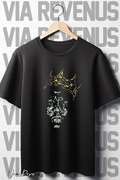 Vordevia Kralj Štampano Crna Oversize kroj T-shirt - okrugla kragna