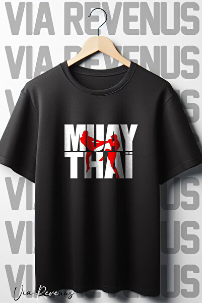 Vordevia نمط الملاكمة التايلاندية - تي شيرت أسود كبير الحجم برقبة دائرية