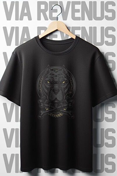 Vordevia Pitbull Štampano crna Oversize kroj T-shirt - okrugla kragna