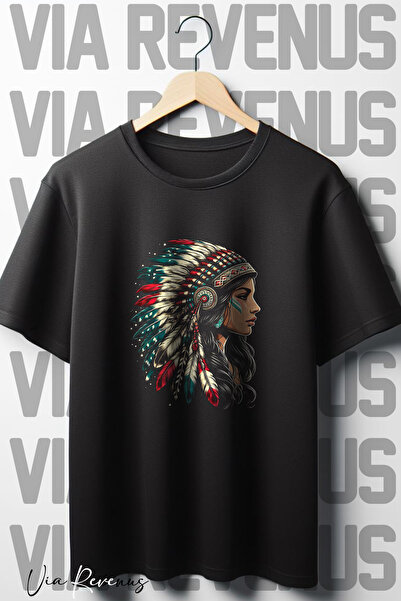 Vordevia Γυναικεία - Μαύρο μπλουζάκι Native American Oversize, Crew Neck