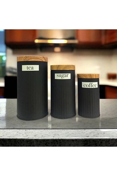 UCR HOME Set of 3 Metal Tea Coffee Candy Storage Jar - Black
