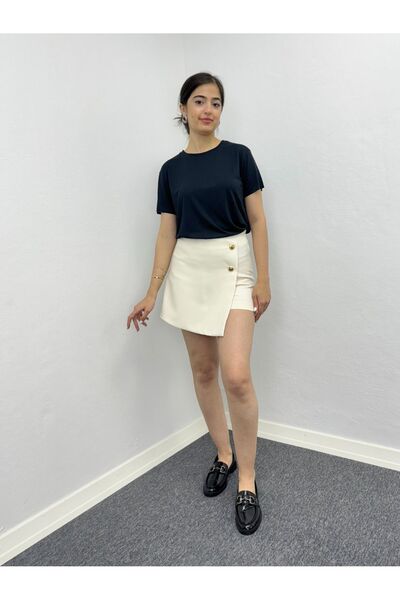 deqfashion Düğmeli Asimetri Şort Etek