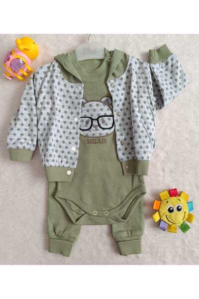 MİNİCEY BABY Elci̇ Baby Baby Boy 3 Piece Hooded Long Sleeve Seasonal Bodysuit...
