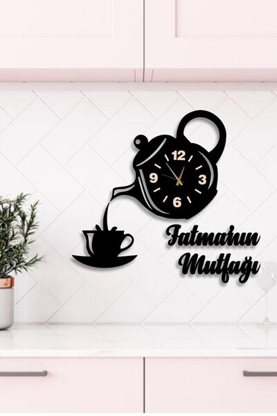 AHŞAP HEDİYENİZ İsimli Çaydanlık Tasarım Dekoratif Mutfak Duvar Saati, Mutfak Dekorasyon