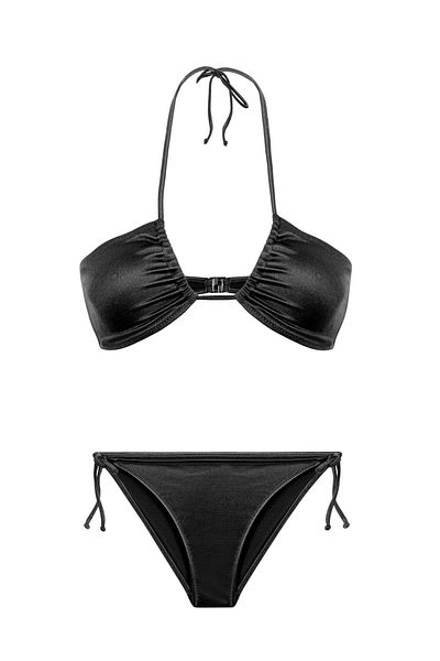 AQUELLA Σετ μπικίνι στράπλες σατέν μαύρο halter