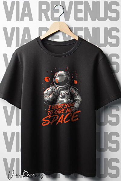 Vordevia Crna Oversize kroj Space Štampano okrugla kragna majica