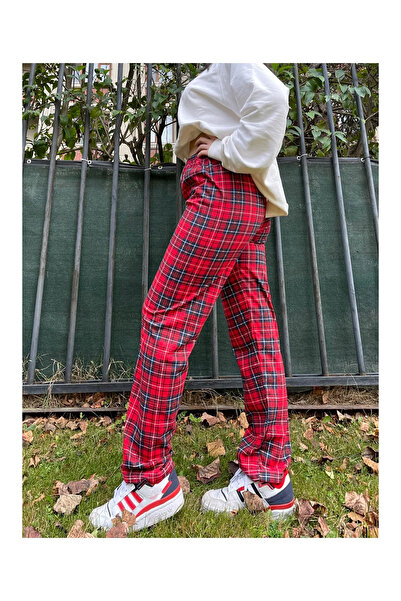 Pi Giyim Kurdeleli Ekose Kadın Pijama Altı