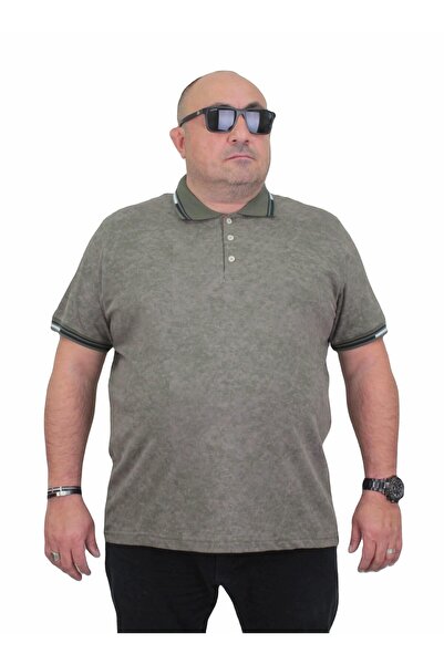 MocGrande Large Size Matte Printed Polo T-Shirt 24451 - HAKI