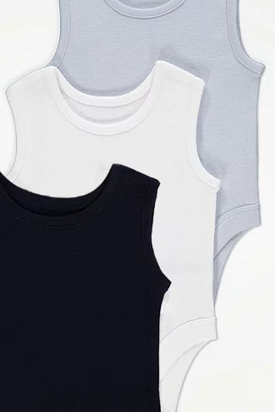 Stork Nero Unisex 3-Piece Sleeveless Bodysuit - Baby Bodysuit Set (Grey-White-Black)