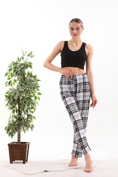 Arvin Pijama Pantaloni de pijama de vară pentru femei, imprimați în carouri, 100% bumbac, cu talie elastică
