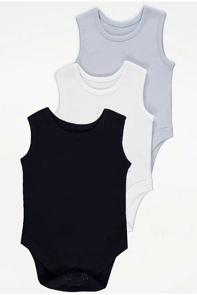 Stork Nero Unisex 3-Piece Sleeveless Bodysuit - Baby Bodysuit Set (Grey-White-Black)