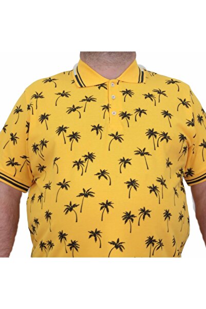 MocGrande Plus Size Men's Polo Collar T-Shirt - Palm 24460 YELLOW