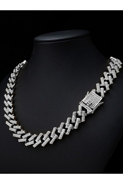 Çeko Chain 15mm Prong Cuban Chaın Taşlı Çelik Kolye