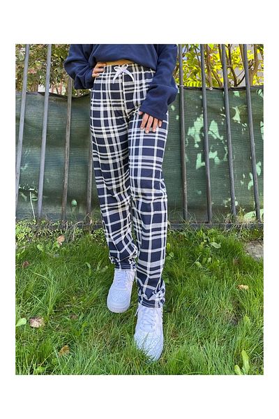 Pi Giyim Pantaloni de pijama pentru femei cu model în carouri - cu panglică