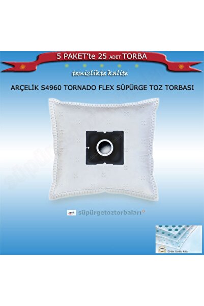 Arçelik S 4960-4964 Tornado Flex Süpürge Toz Torbası 25 Adet Torba Kd01