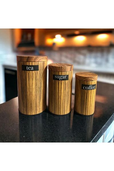 UCR HOME Set of 3 Metal Tea Coffee Candy Storage Jar - Bamboo Pattern
