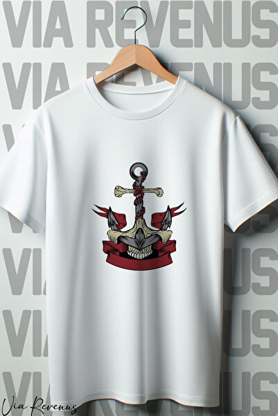 Vordevia Bela Oversize kroj T-shirt - Çapa Denizci Štampano, okrugla kragna