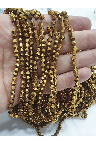 CRYSTALSHOP 4 мм пирамидални кристални мъниста в антично злато (10 нишки)