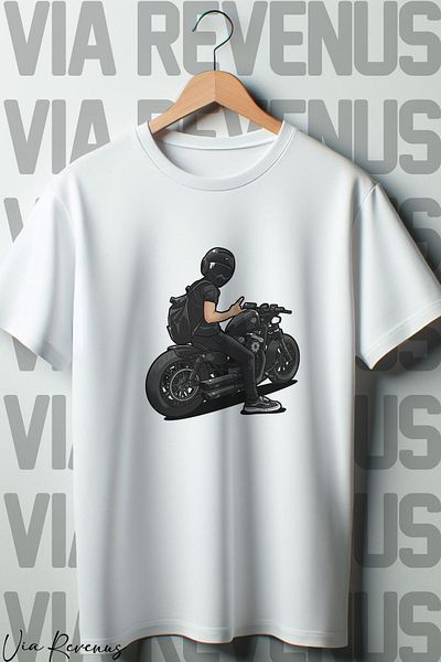 Vordevia Λευκό μπλουζάκι Oversize - Biker Printed, Crew Neck