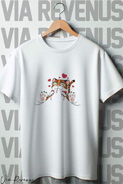 Vordevia Bela Oversize kroj mačka Štampano okrugla kragna T-shirt