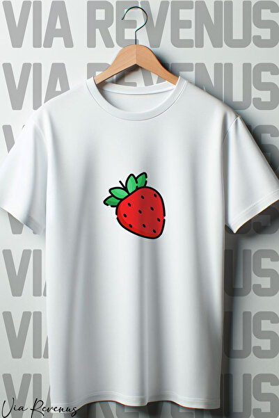 Vordevia Bela jagoda Štampano Oversize kroj T-shirt - Široka forma, okrugla k...