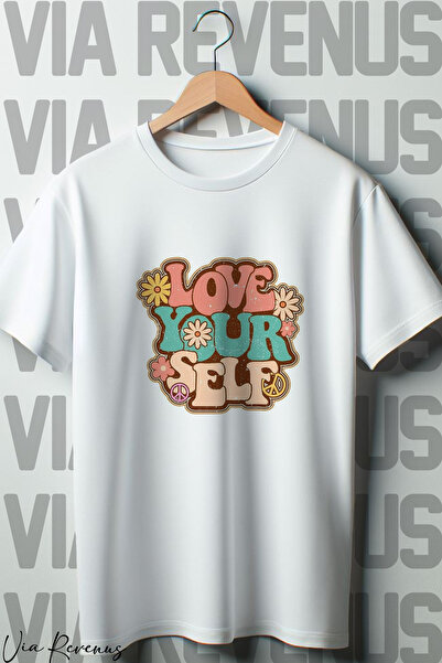 Vordevia Bela Oversize kroj majica - Voli sebe Štampano , okrugla kragna