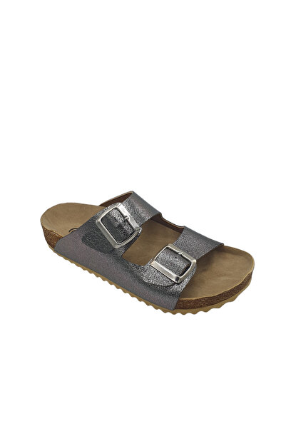 COMFORT OF PANTOFOLE Γυαλιστερές ασημένιες γυναικείες παντόφλες