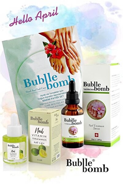 BUBBLEBOMB Ayak Bakım Seti 3'lü Keratin Bakım Patiği +Serum + Tırnak Bakım Yağı Lime