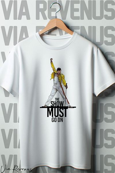 Vordevia Λευκό μπλουζάκι Oversize - Εκτύπωση 'Show Must Go On', Crew Neck