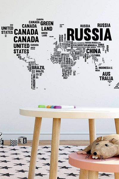 KT Decor خريطة العالم - مجموعة ملصقات حائط مكتوبة بأسماء البلدان