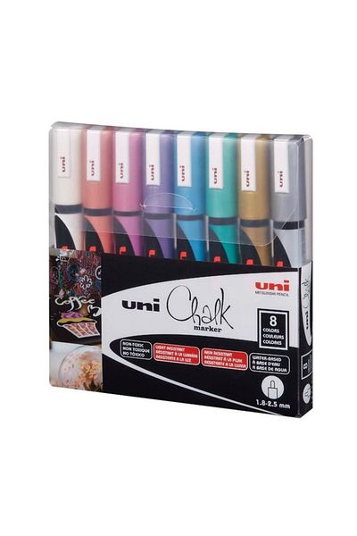 UNİ-BALL Uni Chalk 1.8-2.5 Water-Basedstahtamarkermetallic 8Li -Pwe-5M/8C Mc Set