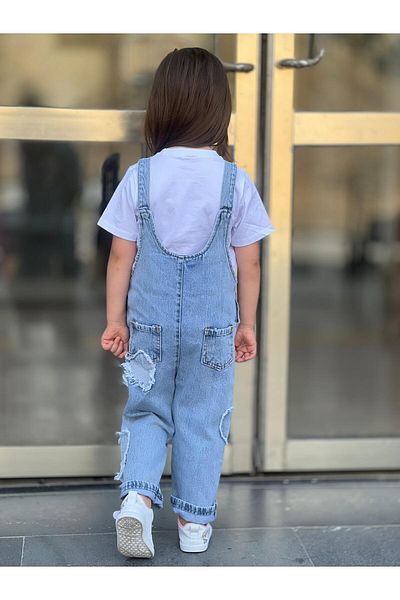 yns coolstar New Season Girl's Jean Salopet - Heart Applique Detailed, Full Fit