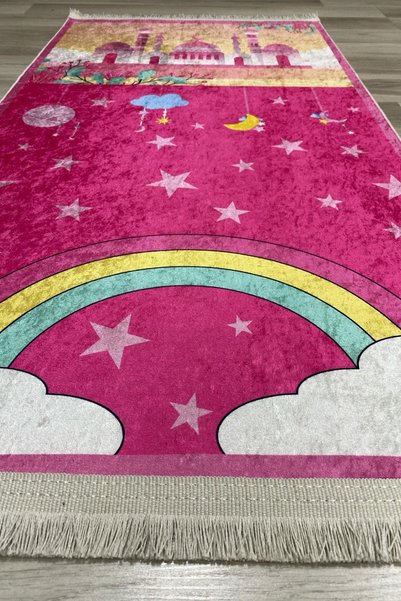 aymira home Black Digital Printed Educational Toddler Prayer Rug - Non-slip Base, Prayer Rug 60x100