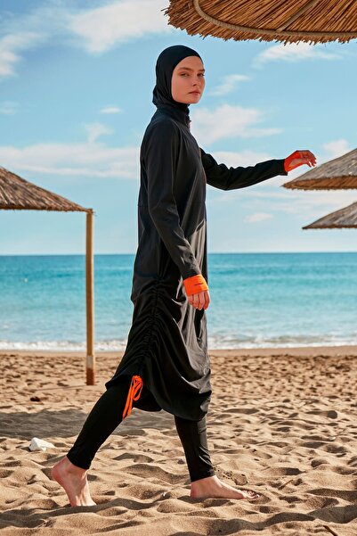 Marina Black Parachute Fabric - Full Covered Hijab Swimsuit M2414