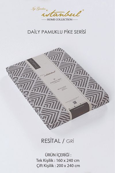 İyi Geceler İstanbul Gray Printed Single 100% Cotton Pique - 160x240