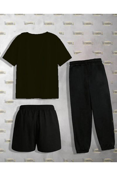 aynewmoda Smile Printed T-shirt and Shorts Set - Sweatpants
