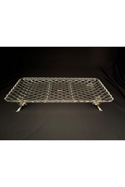 Aless 3 Compartment Silver Lion Foot with Glass Presentation Handmade - GLASS