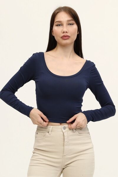 LAENT Bluză de damă, albastru indigo, cu mânecă lungă, cu gât de piscină